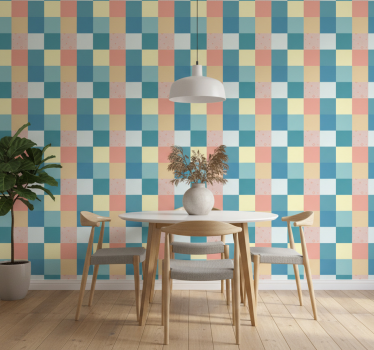 Papel mural comedor cuadrícula geométrica pastel - TenVinilo