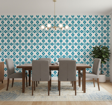 Papel mural comedor diseño de diamante azul geométrico - TenVinilo