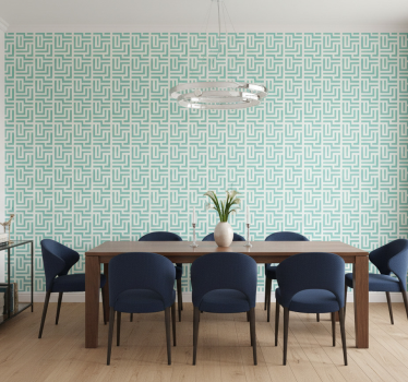 Papel mural comedor efecto cuadrados geométricos azules - TenVinilo