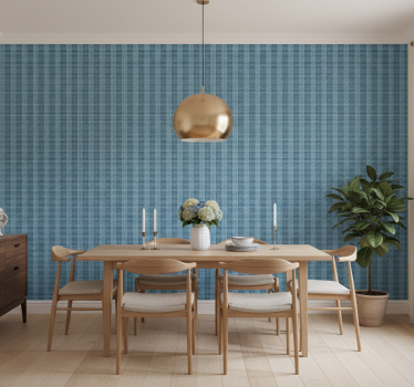 Papel mural comedor efecto cuadros azules tejidos - TenVinilo