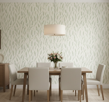 Papel mural comedor estampado de hojas de trigo verde - TenVinilo