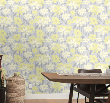 Papel mural comedor flores amarillas florales - TenVinilo