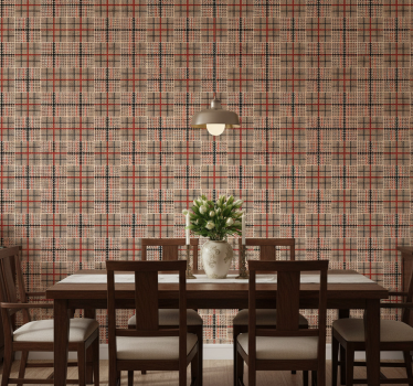 Papel mural comedor patrón de cuadros marrón - TenVinilo