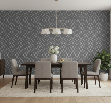 Papel mural comedor patrón de diamantes gris y blanco - TenVinilo