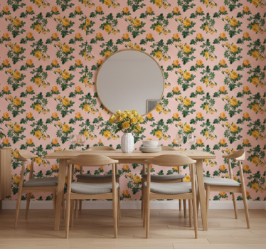 Papel mural comedor patrón de rosas amarillas - TenVinilo