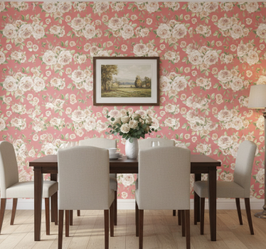 Papel mural comedor patrón floral de rosas - TenVinilo