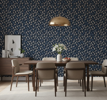 Papel mural comedor patrón geométrico azul y gris - TenVinilo