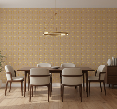 Papel mural comedor patrón geométrico círculos dorados - TenVinilo