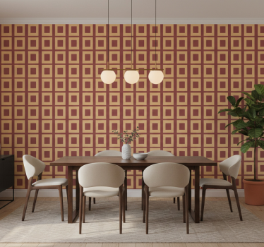 Papel mural comedor patrón geométrico cuadrados naranjas - TenVinilo