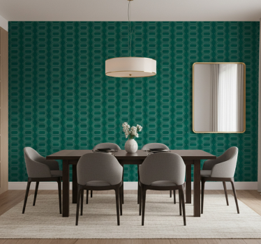 Papel mural comedor patrón geométrico esmeralda - TenVinilo