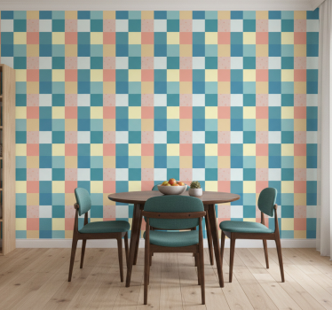 Papel mural comedor patrón retro colorido patchwork - TenVinilo