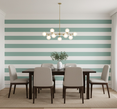 Papel mural comedor rayas verde azulado - TenVinilo