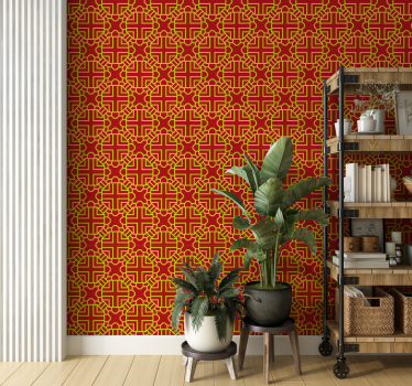 Papel mural rojo patrón de celosía intrincado - TenVinilo
