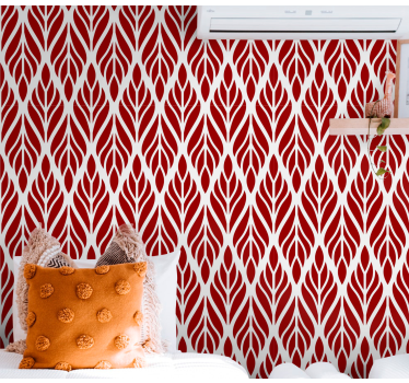 Papel mural rojo patrones en forma de hojas - TenVinilo
