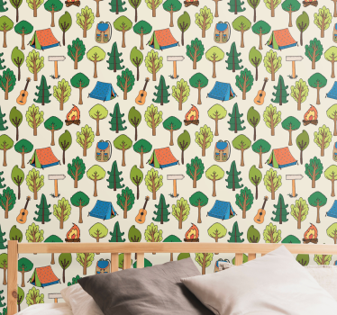 Papel mural paisaje aventuras de camping - TenVinilo