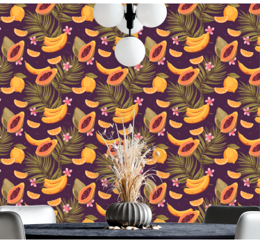 Papel mural comedor motivo de frutas tropicales - TenVinilo