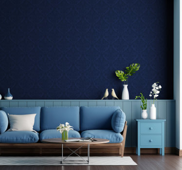 Papel mural living comedor damasco azul marino - TenVinilo