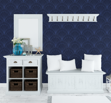 Papel mural recibidor art déco azul marino - TenVinilo