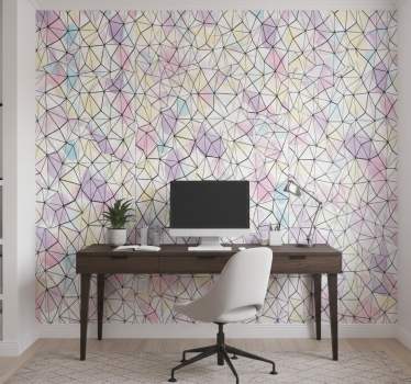 Papel mural oficinas círculos coloridos con líneas negras - TenVinilo