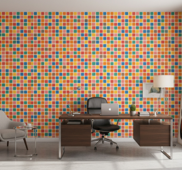 Papel mural oficinas cuadrados multicolores - TenVinilo
