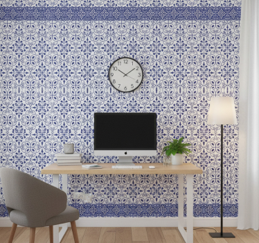 Papel mural oficinas diseño clásico azul y blanco - TenVinilo