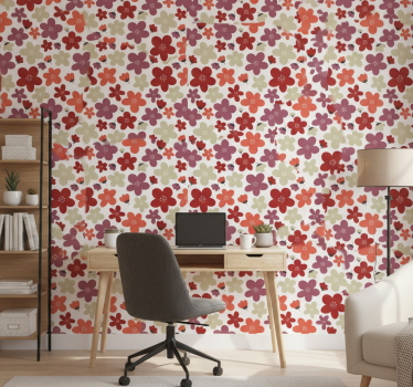 Papel mural oficinas flores abstractas rojas - TenVinilo