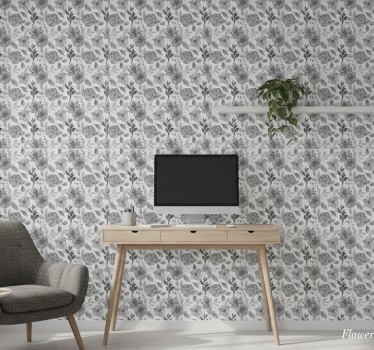 Papel mural oficinas flores sobre gris - TenVinilo