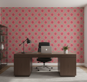 Papel mural oficinas hexágonos rosas de los 70 - TenVinilo