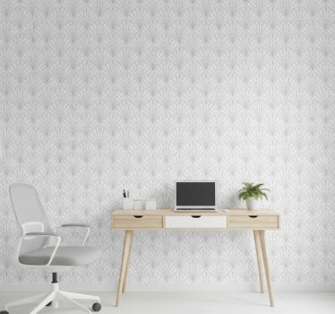 Papel mural oficinas hojas gris claro sobre fondo blanco - TenVinilo