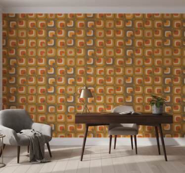 Papel mural oficinas patrón de cuadrados retro 70's - TenVinilo