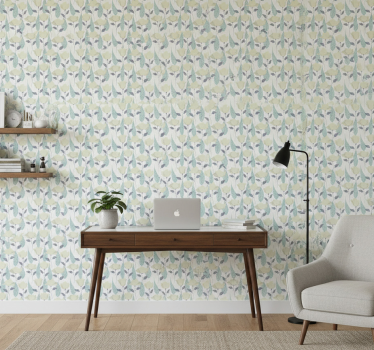 Papel mural oficinas patrón de plantas en color pastel - TenVinilo