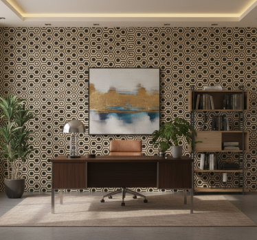 Papel mural oficinas patrón hexagonal geométrico - TenVinilo