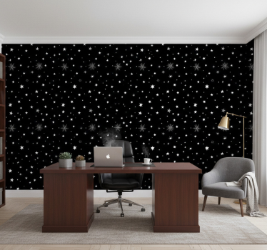 Papel mural oficinas patrones de estrellas en blanco y negro - TenVinilo