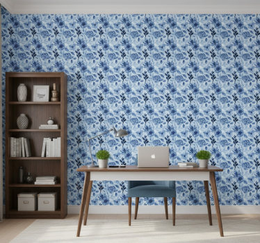 Papel mural oficinas vintage azul viejo sobre azul - TenVinilo