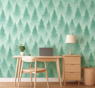 Papel mural paisaje bosque de pinos nebuloso - TenVinilo
