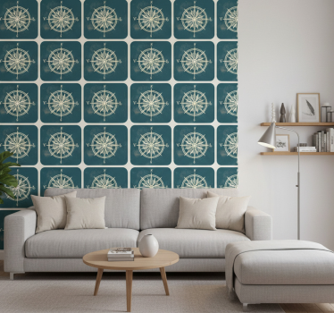 Papel mural vintage compás en mapa mundial - TenVinilo