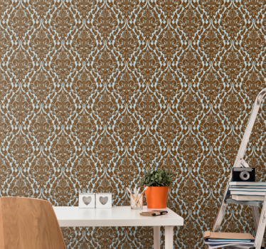 Papel mural vintage damasco marrón menta - TenVinilo