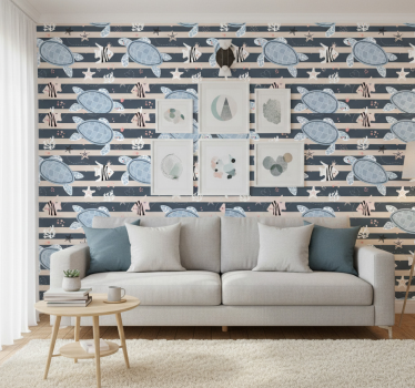Papel mural vintage diseño de tortugas - TenVinilo
