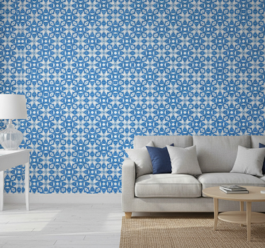 Papel mural vintage jarrón azul moderno estilo hampton - TenVinilo