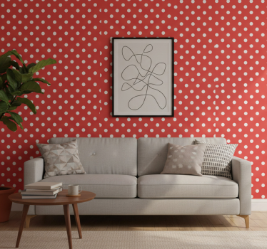 Papel mural vintage lunares retro blancos sobre rojo - TenVinilo