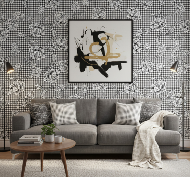 Papel mural vintage patrón de cuadros blanco y negro - TenVinilo