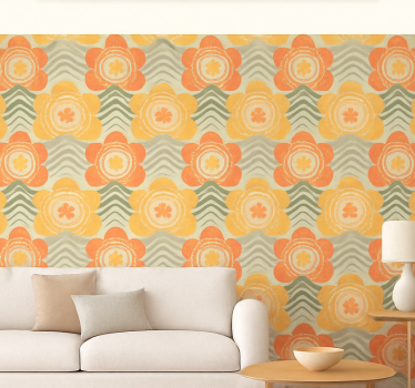 Papel mural vintage patrón retro floreciente de los años 70 - TenVinilo