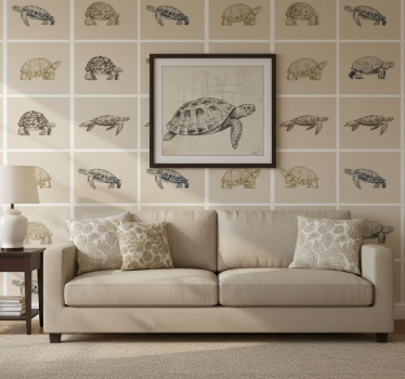 Papel mural vintage tortugas sobre fondo beige - TenVinilo