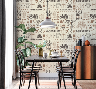 Papel mural comedor patrón de café - TenVinilo