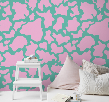 Papel pared abstracto Estampado de vaca rosa de colores - TenVinilo