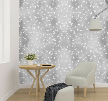 papel pared con ramas de árboles blanco y plateado - TenVinilo