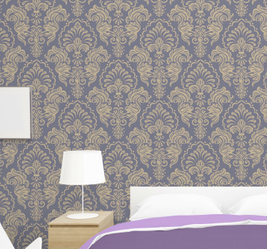 Papel pintado barroco azul ornamental - TenVinilo