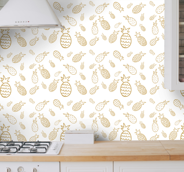 Papel pared cocina patrón de piña - TenVinilo