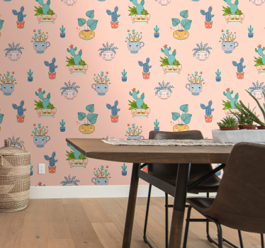 Papel pared cocina rosa patrón cactus - TenVinilo