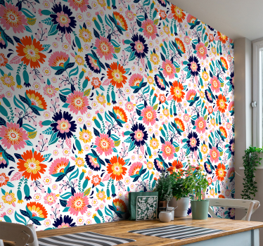 Papel pared de flores coloridas románticas - TenVinilo